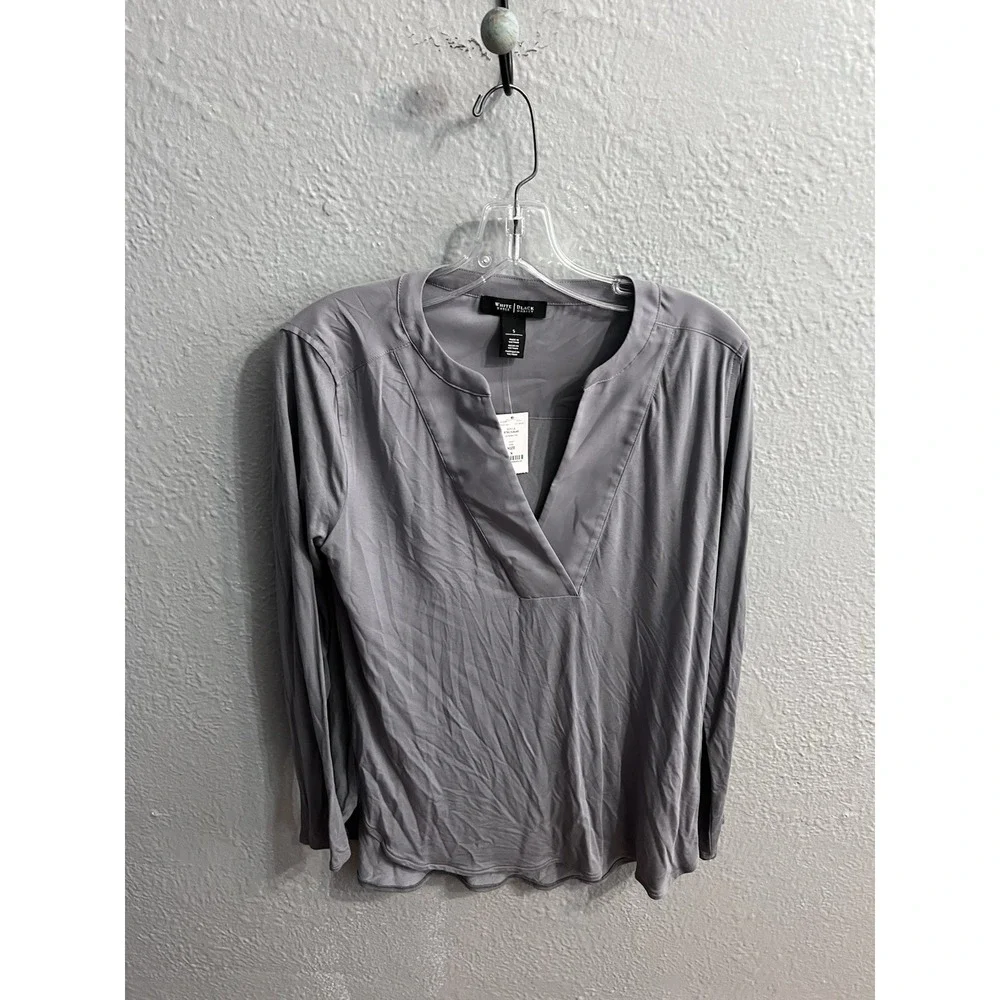 White House Black Market Women's Gray  V‎ Neck Shirt Size Small Long Sleeve